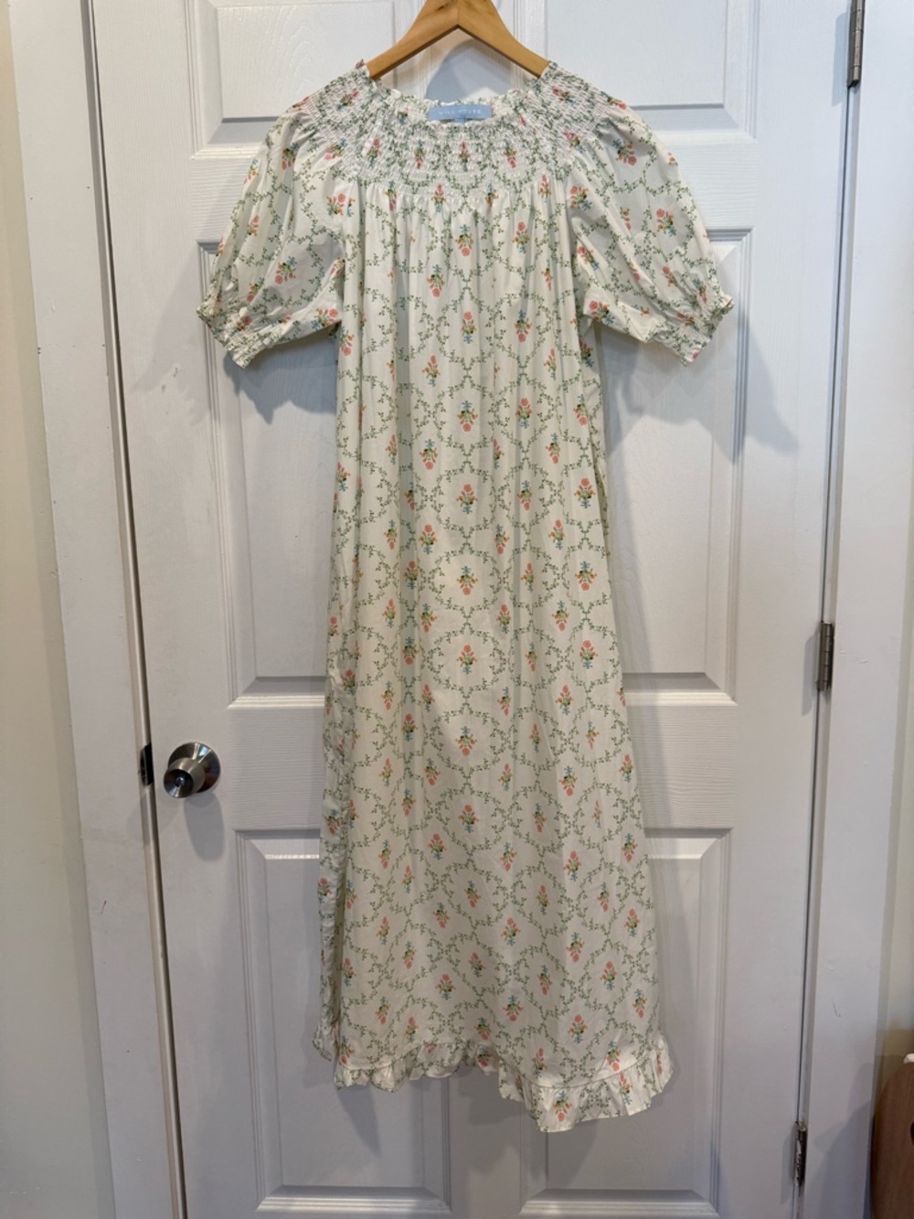Hill House Cream Floral Maxi Dress with Pink & Green Accents